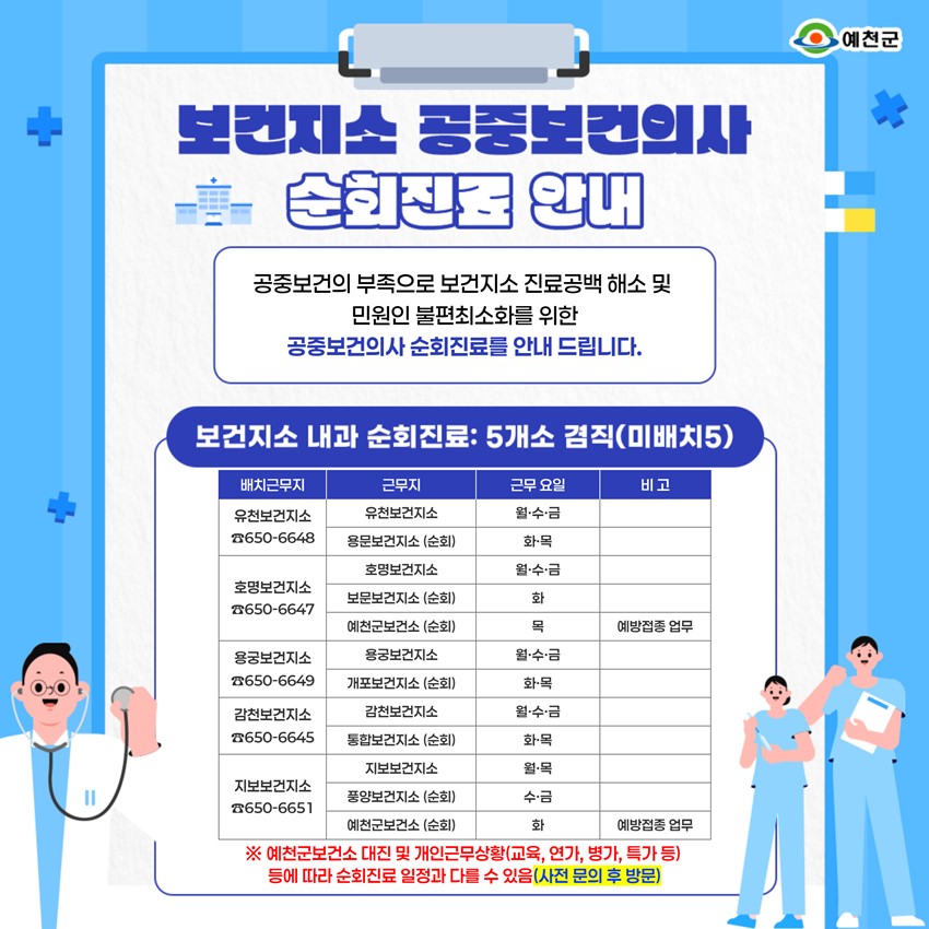 1.보건지소 공중보건의사 순회진료 안내🩹🩺